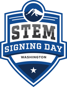 The logo has a mountain on top and says STEM Signing Day Washington. 